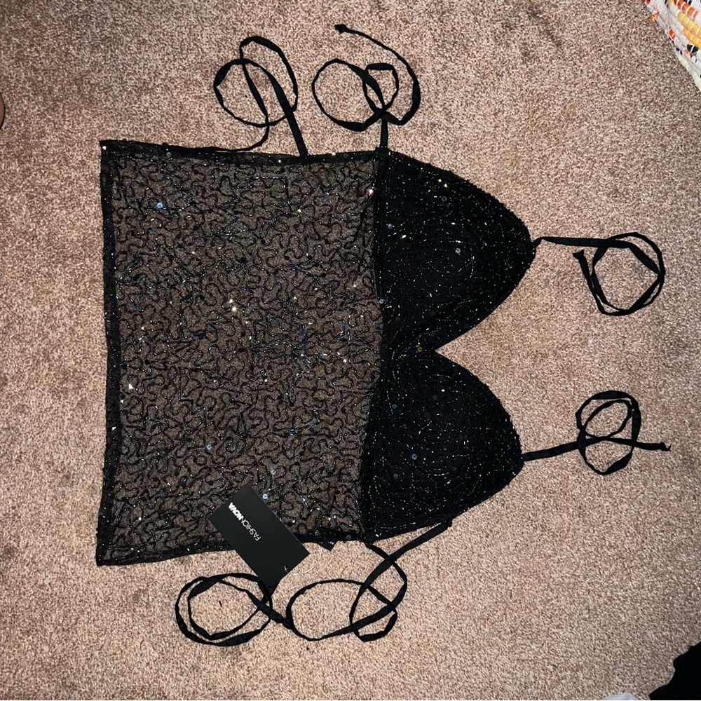 Y2K Fashion Nova Black Sequin Crop Top